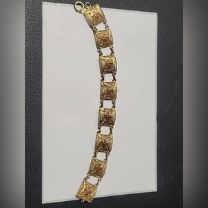 Antique Sterling Silver Panel Bracelet Filigree Design Cross Design